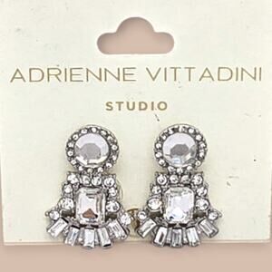 Adrienne Vittadini Rhinestone Drop Earrings Silver Crystal - Glam Elegant Chic